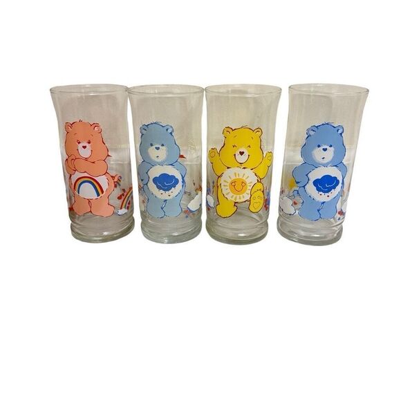 Care Bears Pizza Hut 1983 Limited Edition Collector’s Series Glass Cups Set of 4 - Picture 1 of 3